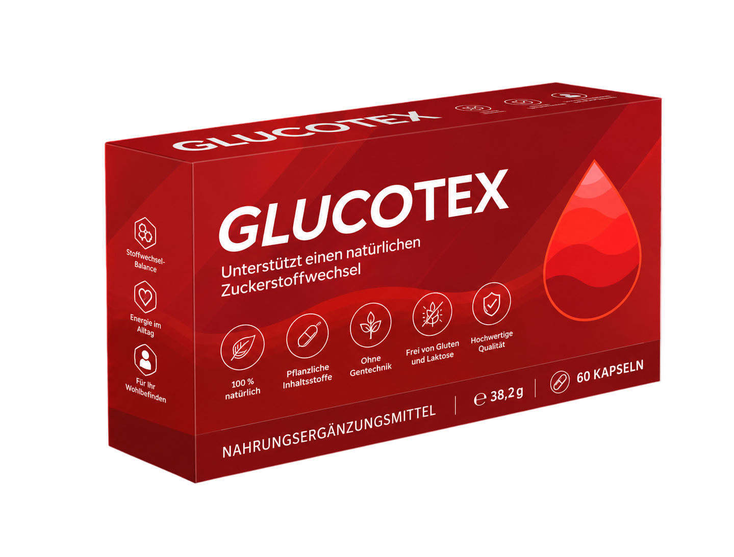 Glucotex Packung mit 60 Kapseln, Nahrungsergänzungsmittel für den Zuckerstoffwechsel